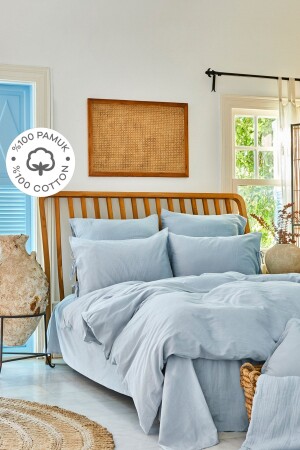 MNZ-4 عنصر الأزرق 100% القطن مزدوج غطاء غطاء مجموعة المياه الهواء 200. 18. 01. 0706 - Karaca Home