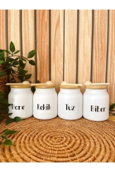 MNZ-4- Piece Bamboo Glass Spice Set مع غطاء فراغ (المنت الخفيفة الملح) + ملعقة خشبية 1108932222222 - KaiHome