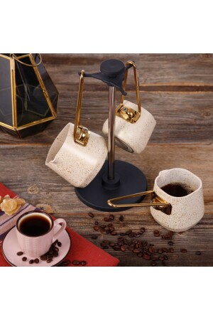 MNZ-4 Piece Cream Square Coffee Pot Set (200-400-600 مل كوب كوفي + قفز) - Evren