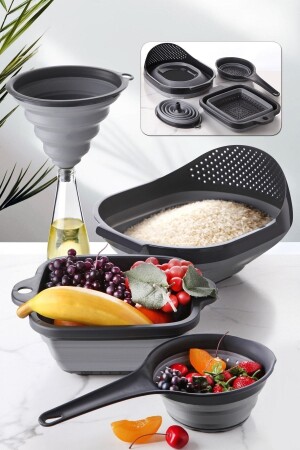 MNZ-4-Piece Accordion Folding Strainer Set - Kitchen Dowry Set (مجموعة المكافأة المكافحة للطعام المكافأة المكافأة الرز - Porselen Diyarı