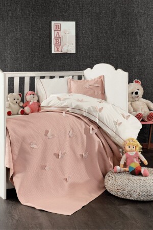 MNZ-5 قطعة 100% القطن 3D فراشة نمط طفل غطاء غطاء السترة الموضعة الوردية - Minelya Home Collection