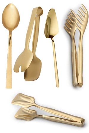 MNZ-5- Piece فخمة الذهب الخدمة طنغات كعكة Spatula مجموعة ZK-SRV5 - LaGabya