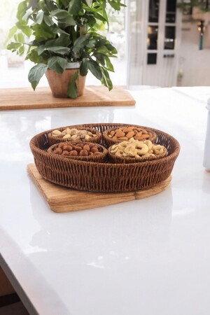 MNZ-5 قطعة راتان Wicker خياطة بطاقة عرض مستديرة - تعبئة العشاء مع العلبة - Vadi