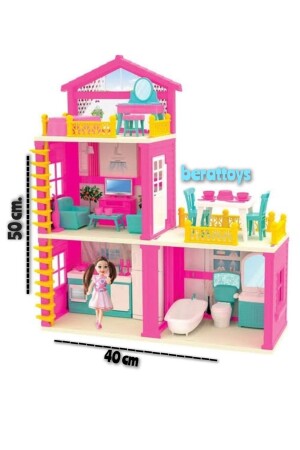 (MNZ-50 Cm Doll House Set 3 storey) (منزل حلمي لولا) (منزل حلمي لعبة منزلية (منزل حلمي مع الدمية (Iy - berattoys