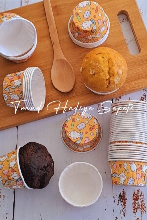 MNZ-50- Piece Rabbit Patterned Orange Muffin Cupcake Mold Cake Capsule - Airfryer متوافق مع - Trend Hediye Sepeti