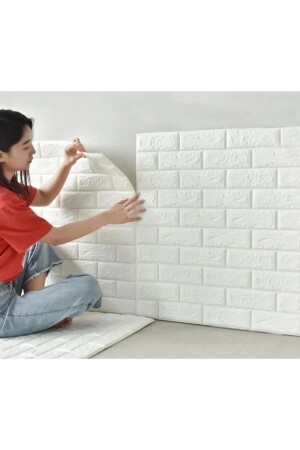 MNZ-50 X 30 Cm 0-17 M2 خلفية ملصقة ذاتية المنحدرات المرنة الجاف للاستعمال 3D الأبعاد الطوب نمط أبيض - Bien Duvar Kağıtları