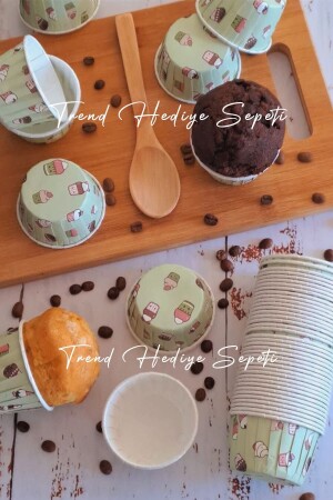 MNZ-50-Piece Mint Ice Cream Green Patterned Muffin Cake Mold كعك كعك كعك كبسولة - محمّر الهواء متوافق - Trend Hediye Sepeti