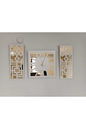 MNZ-6 mm رقم روماني تصميم حديث ومقليد ألوان ذهبية مرآة بلكسيكلاس على MDF جدار ريشي ساعة مجموعة 3 Zyk384065036 - Palm Decor