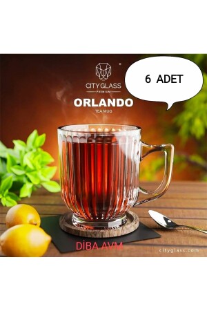 MNZ-6 قطع الشاي الكريستالي و Nescafe كوب الزجاج مجموعة مع المقبضة كوب أورلاندو مع المقبضة 6 قطع - Diba Avm