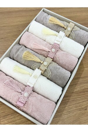 MNZ-6- Piece Boxed Dowry Holder مع قوس و Tassel 50x90 لحام يد و منشفة وجها - Ayhanhome