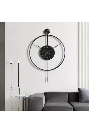 MNZ-60 Cm (لا LED) - Timelles سوداء - جوهر أسود، ساعة الحائط المزيّنة الحديثة مع معجلة Timelles-كريستالالذهب - MetaQuartz Aksesuar