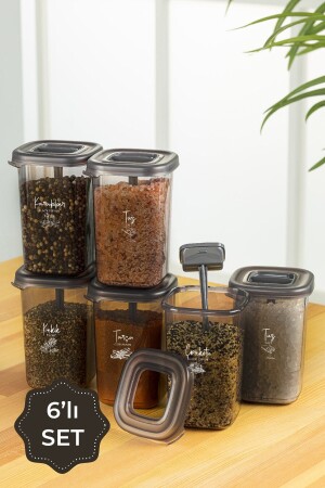 MNZ-6-Piece Luna Spice Jar مخزن تخزين مع ملعقة وملعقة طباعة الشاشة البيضاء LUNABHRTLK6LI - Vienev