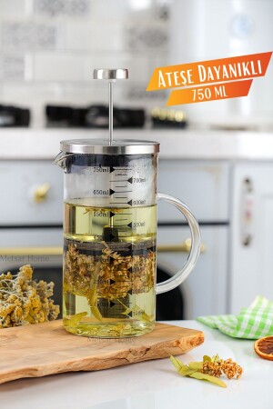 MNZ-750ml 3 في 1 (مقاومة للحرارة النارية) فرنسية كوب قياس الصحافة - كوب الشاي - Metsar Home