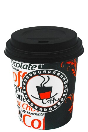 MNZ-8 Oz كوب ورق أسود مع غطاء كوب قهوة شاي ورق 250 مل - 100 قطعة AT08OZ - Aygün Cup