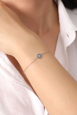 MNZ-925 سلفير سلاسلة سلفية زرقاء وأبيض زيركون الحجر شمسية - Bilsen Store