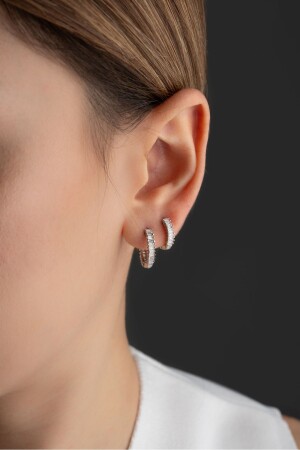 MNZ-925 سبرلينغ فولاذي باجيت حجر هوب الأقراط - Silvano Jewelry
