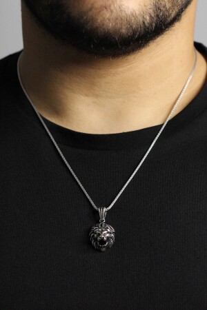 MNZ-925 قلادة فضية فضية سمالية مع صورة أسد PRY-GMS-280 - Piraye Silver