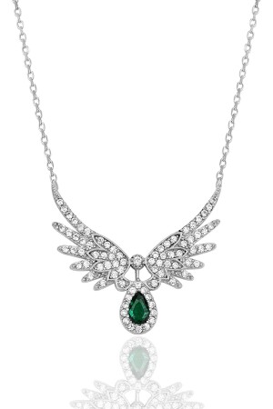 MNZ-925 سدرلينغ فولاذية سلسلة خضراء الزمرالد قطرة الحجر ملاك الجناح العنق SS-CC-083 - Bilsen Store