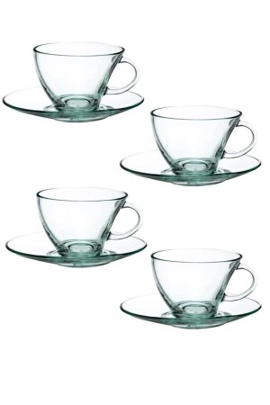 MNZ-98396 مجموعة زجاجية من 4 شعورا 230cc غير متناظرة البينغوان شاي Nescafe كوبات - Paşabahçe