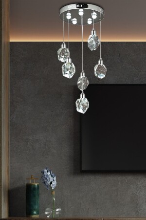 MNZ-A فخمة عصرية مصباح معلق الزجاج المضخم ستة طاقة LED شمعة الكروم ضوء النهار LED شمعة fico0704 - Fico Home