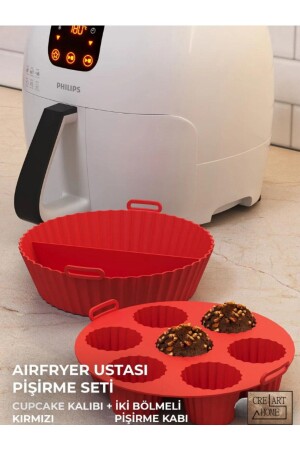 MNZ-Airfryer Master Cooking Set 2 Pieces - Airfryer Baking Silicone Paper Accessory اللون الأحمر Bpa مجاني Creart0905 - CREARTHOME