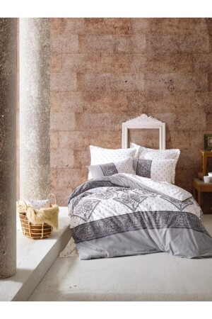 MNZ-Alope Bohemian Ranforce غطاء غطاء مزدوج CTN-BHM-Ç. K-N. T-Alope-Gray - Cotton Box