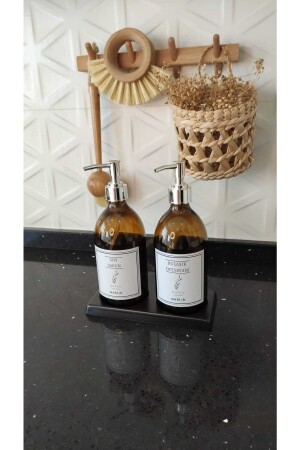 MNZ-Amber 2-piece Silver Lid صابون سائل وغسيل الأطباق زجاجة سائل 500 مل صابون الموزع مجموعة الزجاج mbssb008 - mübish