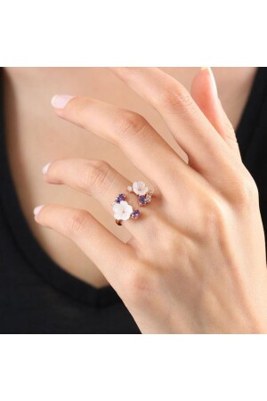 MNZ-Amethyst Stone Magnolia زهرة حديقة الحب زهور اللون الوردي الفضة الخاتم YZK00821-MLV - Mia Vento