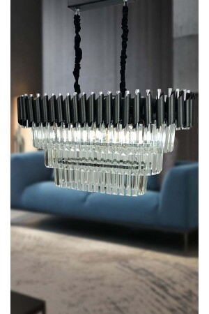 MNZ-Avizade Zamira 75x35 سم حجر البلور 3 طبقات طاولة الطعام الفاخرة الشنابل 6 قطع (سوداء-الشمس) 375X35 - MATMAZEL AKSESUAR