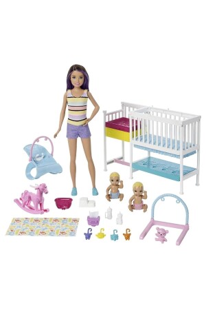 MNZ-Babysitter قائد تدريب النوم مجموعة لعب، الدمى، الأثاث وأكثر من 10 أجزاء GFL38 - Barbie