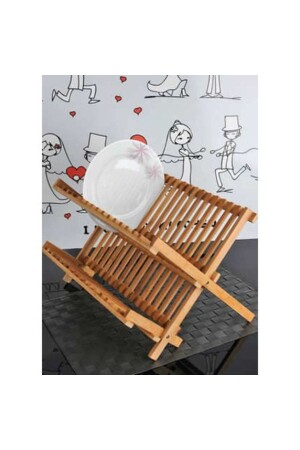 MNZ-Bamboo 2 Tier Plate Holder Cup Holder كوب حامل كونترف رف الأطباق 38 سم عرض 293 - Genel Markalar