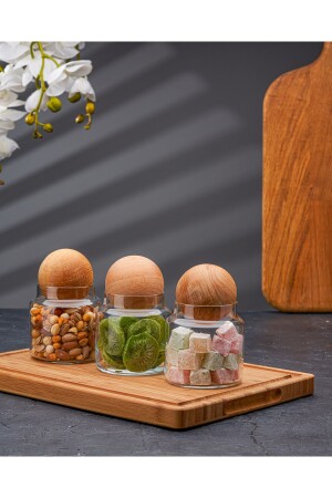 MNZ-Bamboo Top Lid 3 قطع زجاجية جرة مجموعة كأس العشاء وجرة العطور مجموعة 0.50 لتر 01 - Demirhan Home