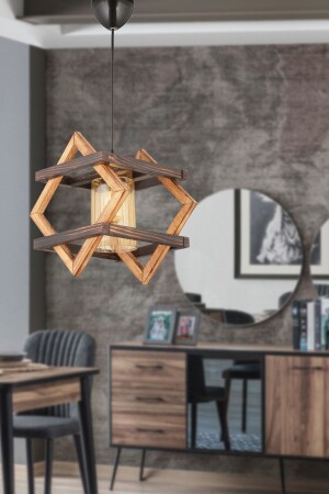 مصباح التصميم MNZ-Bcd مصباح الماس ديكوراتي مصباح العلق الخشبي الشنديلي الأسود التثبيت متوافق مع جميع البيئات FH50 - Bidolushop