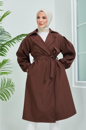 (MNZ-Belted Brown Balloon Sleeve Trench 7006) - Daçem Hira