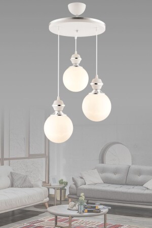 MNZ-Berru 3-piece Tray White Chrome Luxury Globe Glass شمعة عصرية 3071 - KUZEY AYDINLATMA