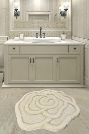 MNZ-Big Rose Ecru قطر 90X90 سم حمام السجادة 8682125925851 - Chilai Home