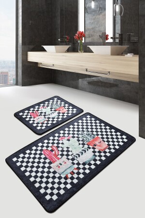MNZ-Black Happy House Djt مجموعة من 2 حمام سجادة المطبخ مجموعة 8682125946160 - Chilai Home