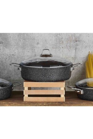 MNZ-Black Line Cast Granite 24 Cm قصيرة الكاسيرول السوداء FLZ-BLCKLN24KS-SIY - Falez