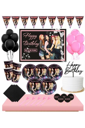 MNZ-Black Pink 16 شخصية عيد ميلاد مع ملصقات - Masal Şekerleme