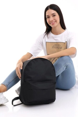MNZ-Black Plain Black Unisex Laptop مدرسة دورة الكمبيوتر المحمولة التخييم السفر رحلة استخدام يومي حقيبة ظهر - Epod