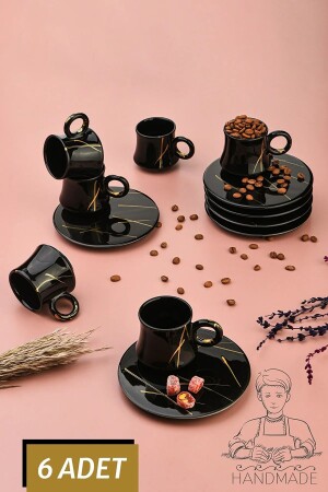 MNZ-Black Round Serving Plate Set من 6 كوبات ars103 - Arsim Home