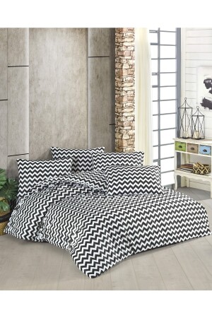 MNZ-Black Zigzag Cotton Single Teen Room Duvet Cover Set (مع ورق ملموسة) TYC00704354565 - SNR HOME COLLECTION