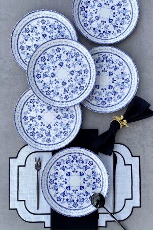 MNZ-Blue Blanc 25 سم مجموعة من 6 لوحات خادم من البورتسلان الكلاسيكي الأزرق لـ 6 أشخاص PDTLBLBLNC123 - porselenden