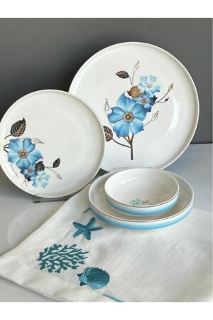 MNZ-Blue Rose نمط الورد الأزرق العظام الصين البورتسلين 24 قطعة عشاء مجموعة Vogue008 - Sembol