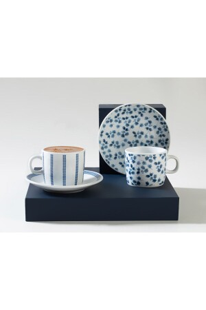 MNZ-Bohemian Leaf Porcelain Set من كوبين قهوة 80 مل زرقاء داكن 10037578 - English Home