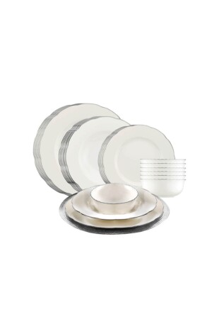 MNZ-Bone Olympos Platinum Net Dinner Set 24 قطعة لـ 6 أشخاص KTHBNOLY24YT2220-PLT - Kütahya Porselen