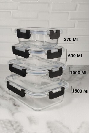 MNZ-Borosilicate Pyrex مغلق الفراغ 370 - 600 - 1000 - 1500 مل 4 قطع زجاجية مخزن حاوية زجاج 4 قطع LTSPKCKK01 - Lotus Plus