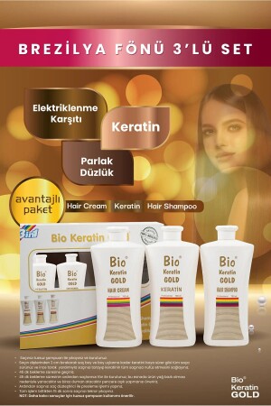 MNZ-Brazilian Blow Dry Set من 3 - شامبو + مكيف + كيراتين 8690127162754 - Bio Keratin Gold