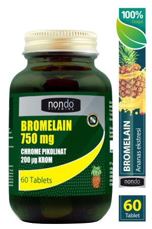 MNZ-Bromelain 750mg كروم بيكولينات 60 قرصات بروميليان اناناس استخراج الكروم فيتامين سي فيتامين ب12 - Nondo