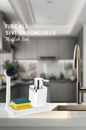 مكنسة MNZ-Brush المياه الصابون الموزع حامل الإسفنج مع قفص مطبخ حمام مجموعة GM00254 - GRİMOR Life